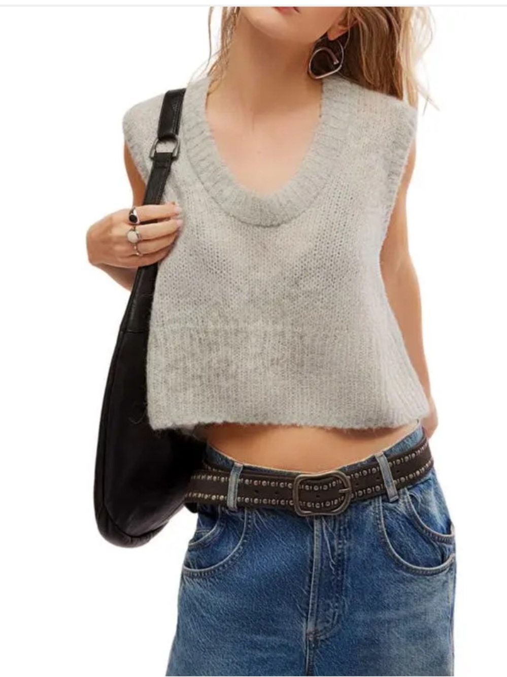Free People Dream Maker Crop Alpaca-Blend Sweater Vest — Light Gray Size XS